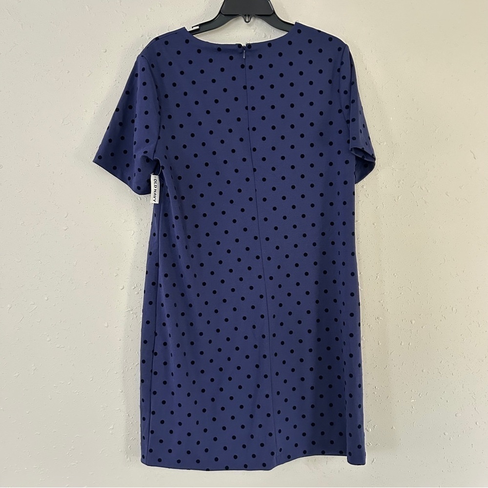NWT Old Navy Blue Black Polka Dot Short Sleeve Mini Shift Dress Large Tall - Picture 5 of 7